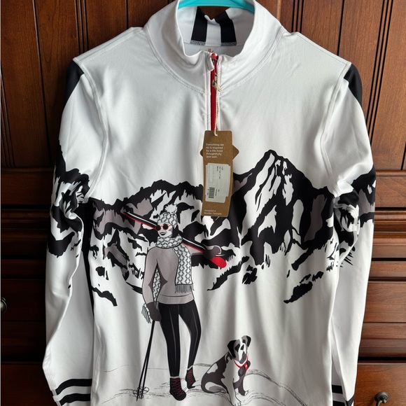 Krimson Klover Quarter Zip Top with Ski Motif and Reversible Coordinating Vest - Picture 3 of 9